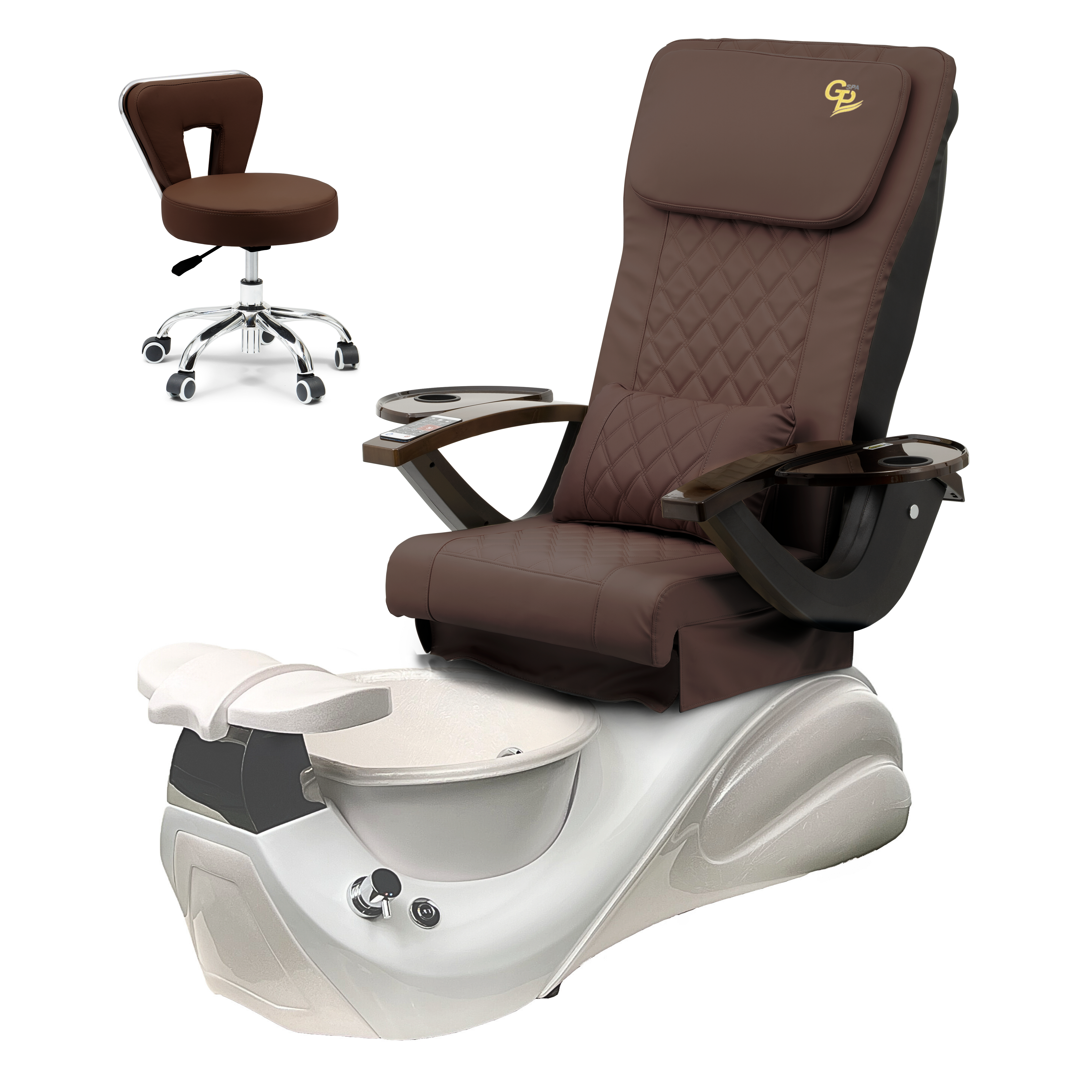 Vespa Pedicure Spa Chair  - White Base - Marble Bowl Machiato - C01 Leather