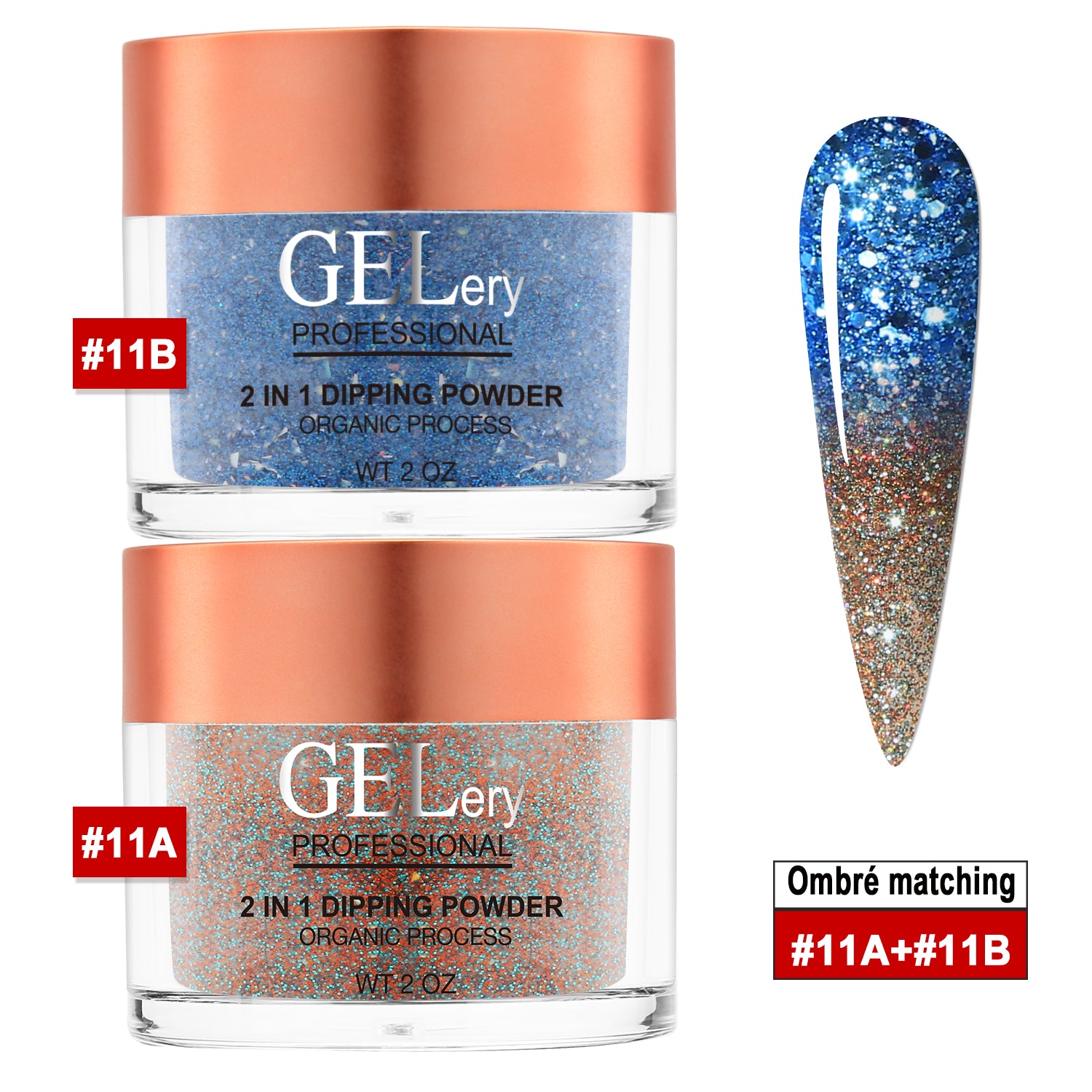 GELery Ombre Dipping Set - #11A + 11B - Free Easy Easy Ombre Base Gel 0.5oz