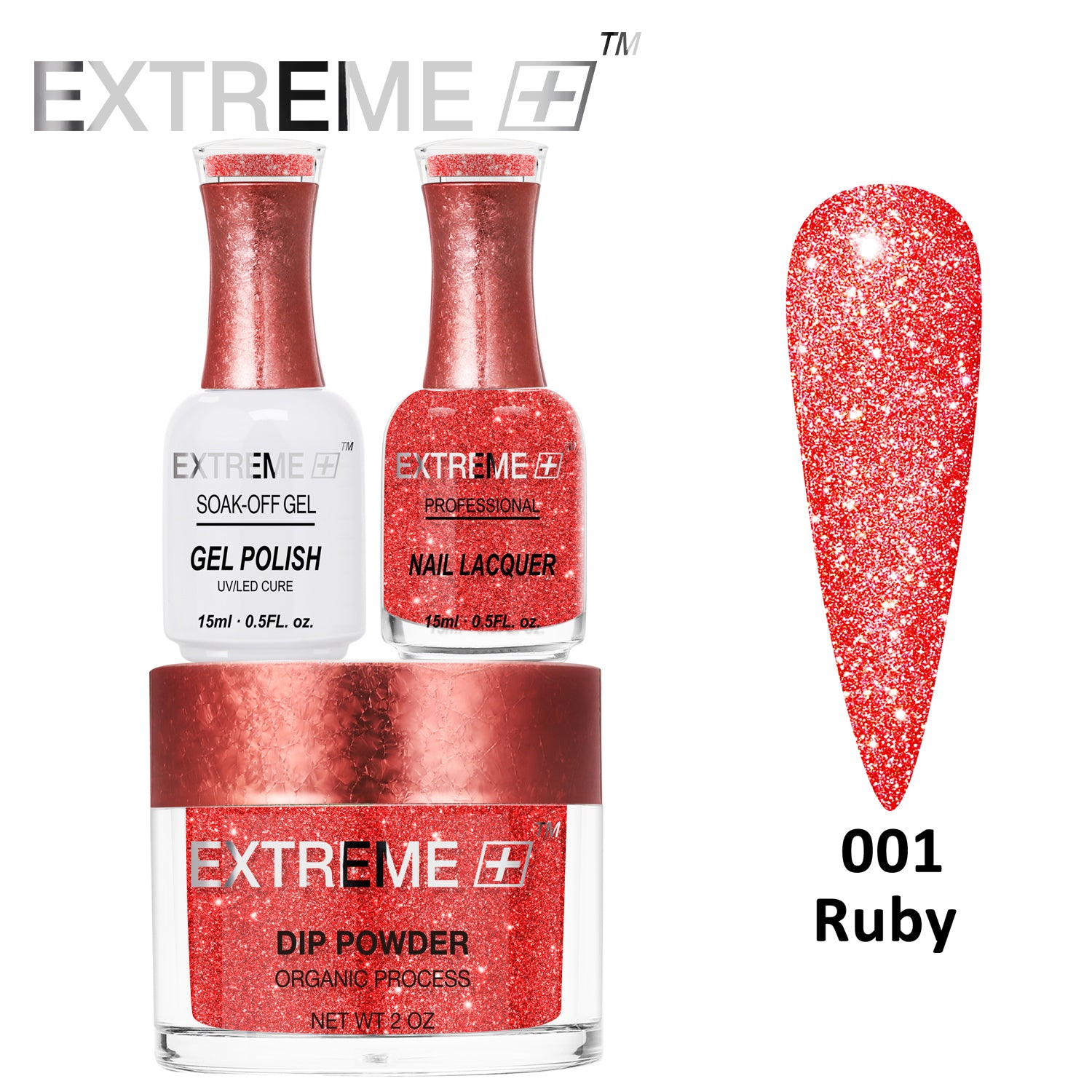 EXTREME+ Đèn pin trên Nail Bộ ba kim tuyến phản quang - #001 Ruby