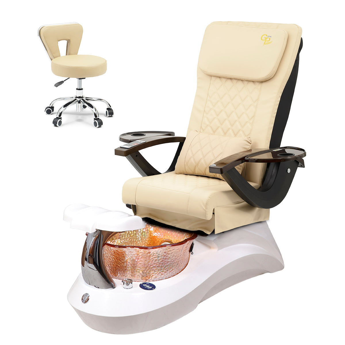 Ghế Spa Falcon Pedicure Trọn Bộ Kèm Ghế Pedi - Đế Trắng - Bát Cam - Da C01