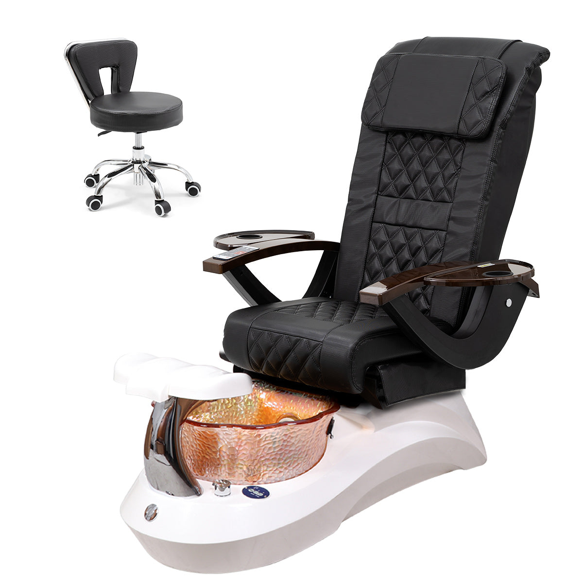 Falcon Pedicure Spa Chair Complete Set with Pedi Stool - White Base - Orange Bowl - Carbon Fiber