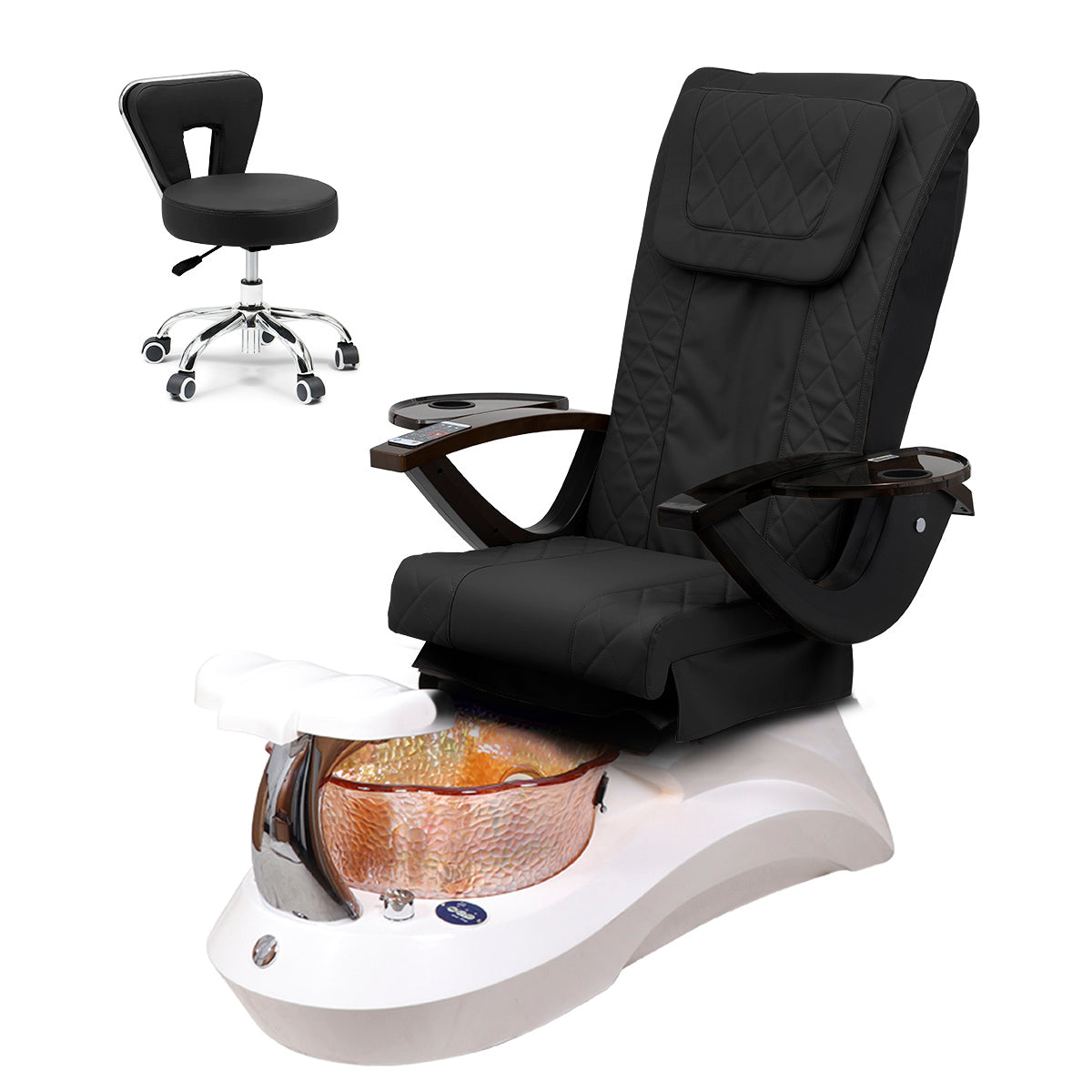 Falcon Pedicure Spa Chair Complete Set with Pedi Stool - White Base - Orange Bowl - Diamond Leather