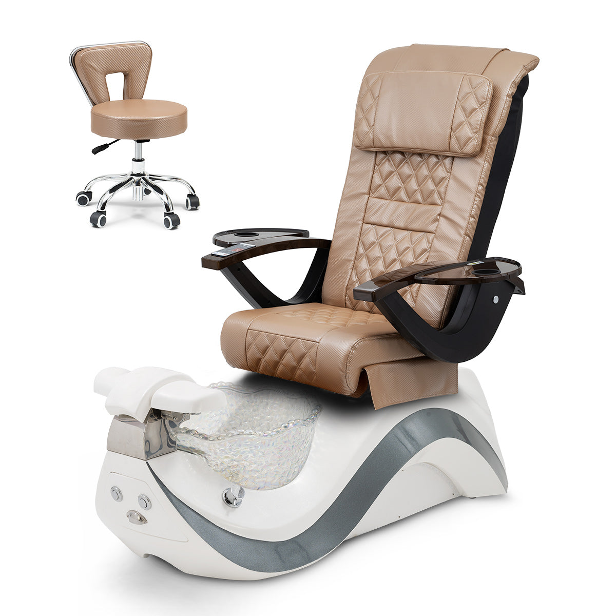 Robin Pedicure Spa Chair Complete Set with Pedi Stool - White Gray Base - Clear Bowl - Carbon Fiber